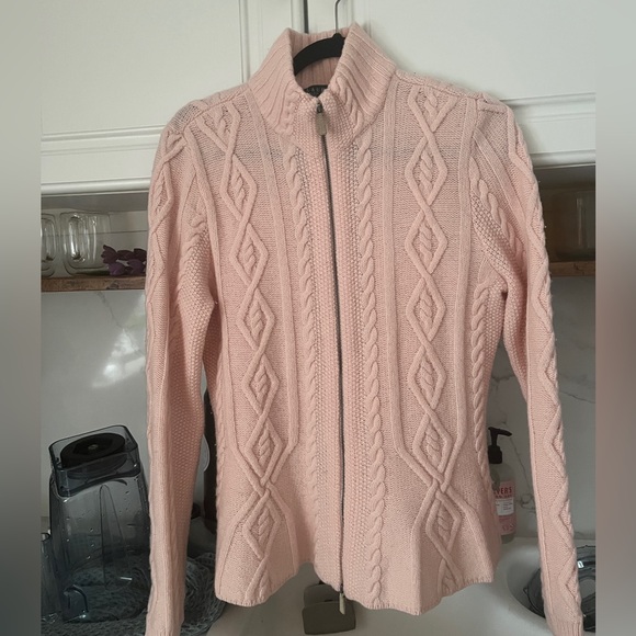 Ralph Lauren sweater cardigan Pink Full Zip Cable Knit - Picture 1 of 5